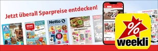 Prospekte und Angebote und ein Smartphone mit der weekli App