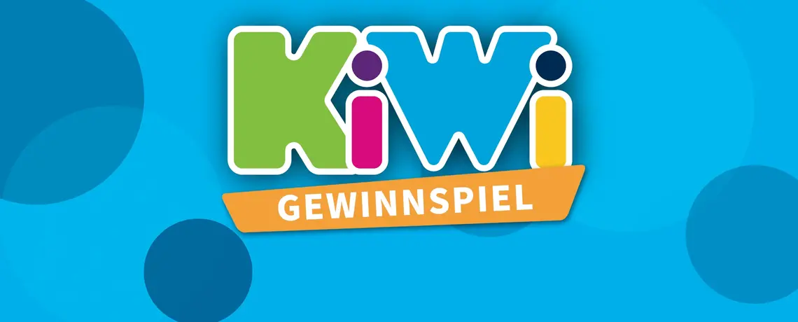 KiWi Logo mit einem Banner auf dem Gewinnspiel steht