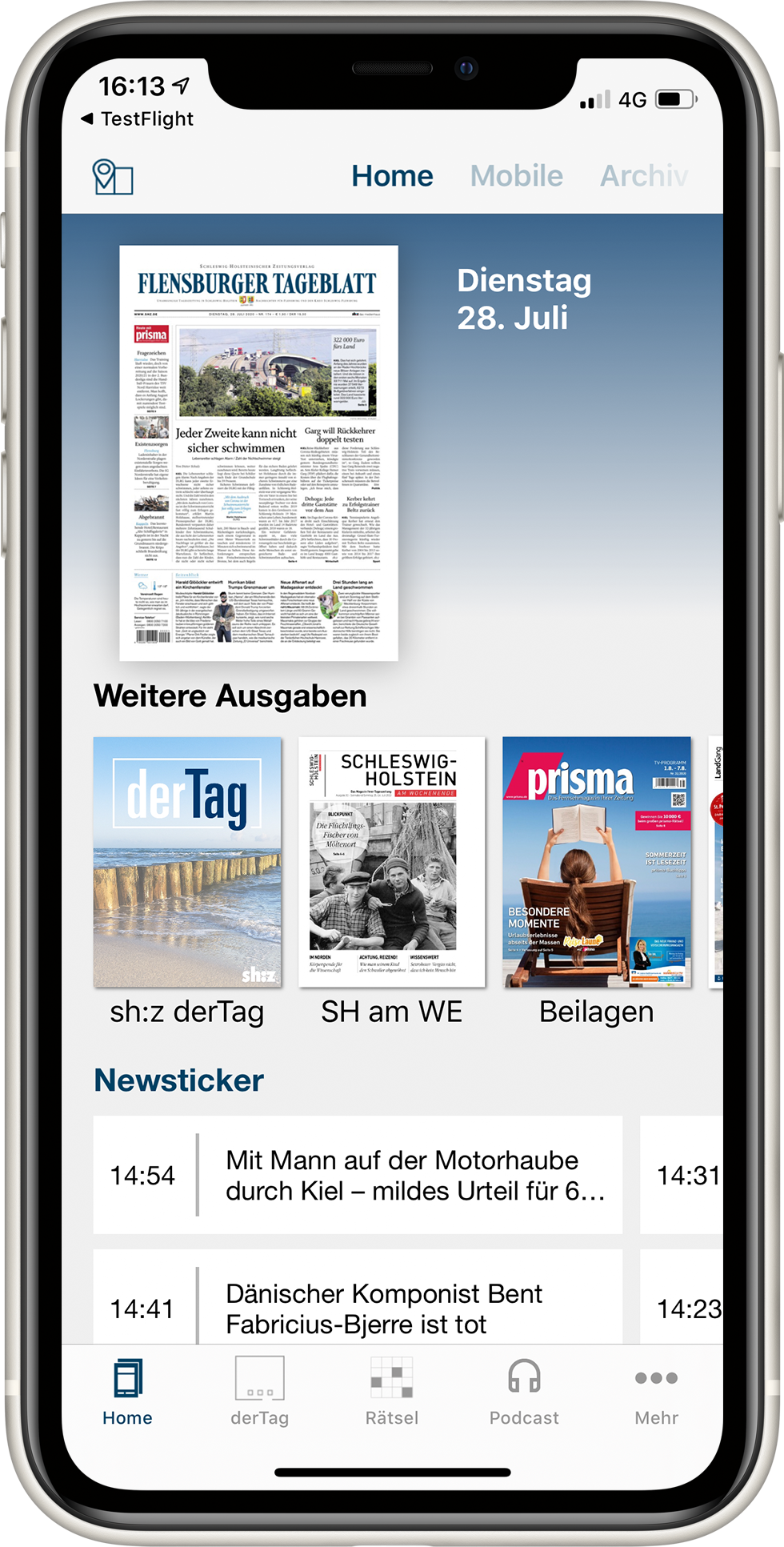 sh:z E-Paper App, Ansicht 1